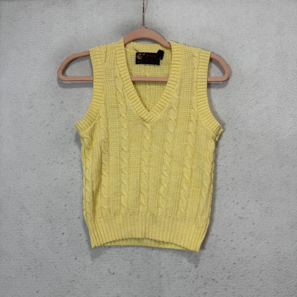 Vintage Jersild Sweater Vest Womens Small Yellow V Neck Cable Knit Pullover